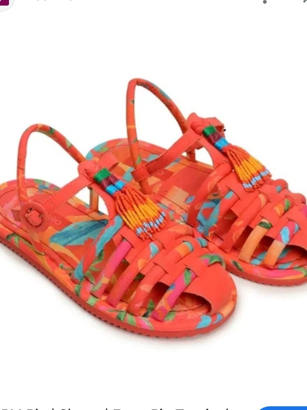 FARM Rio Red Multicolor Braided Bead-Tassel Sandals tropical tube Sz 10